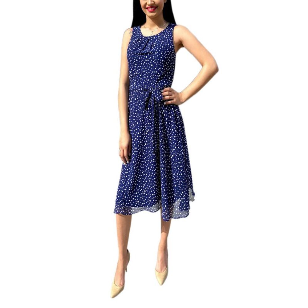 NY Collection Petite Sleeveless Chiffon Belted Dress